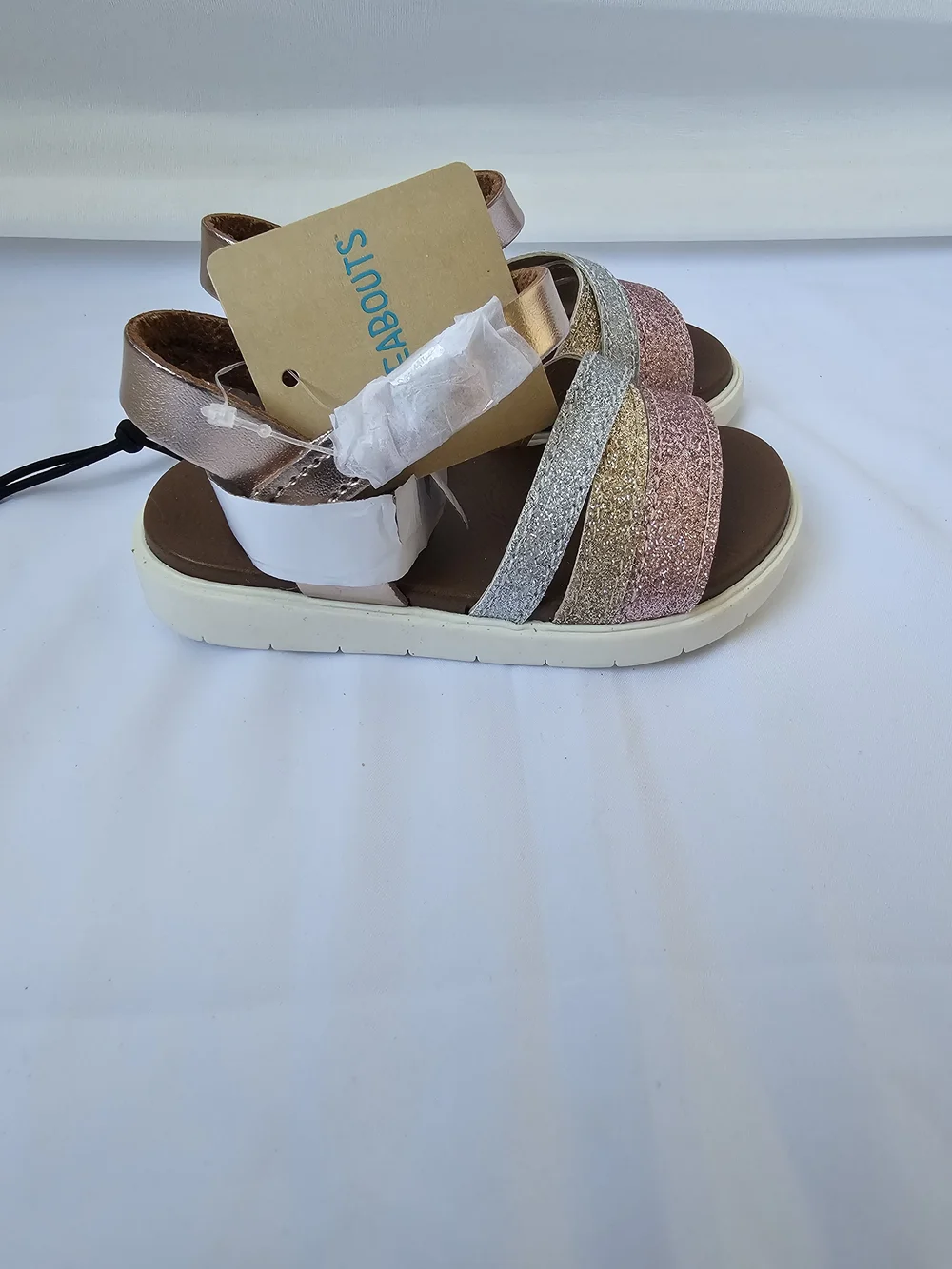 NWT Thereabouts Lil Lila Glitter Sandals - Toddler Size 6M - Rose Gold Multi